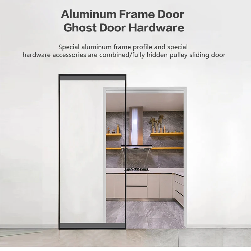 Extremely Narrow Trackless Ghost Door Hidden Bathroom Kitchen Glass Aluminum Alloy Push-pull Sliding Door Hardware