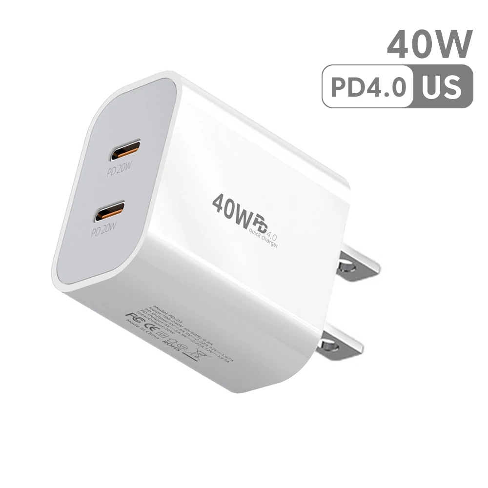 PD 40W Type C Oplader Dual USB C Oplader voor mobiele telefoon EU/UK/US-stekker Snellaadadapter voor iPhone Xiaomi Samsung Huawei Telefoon