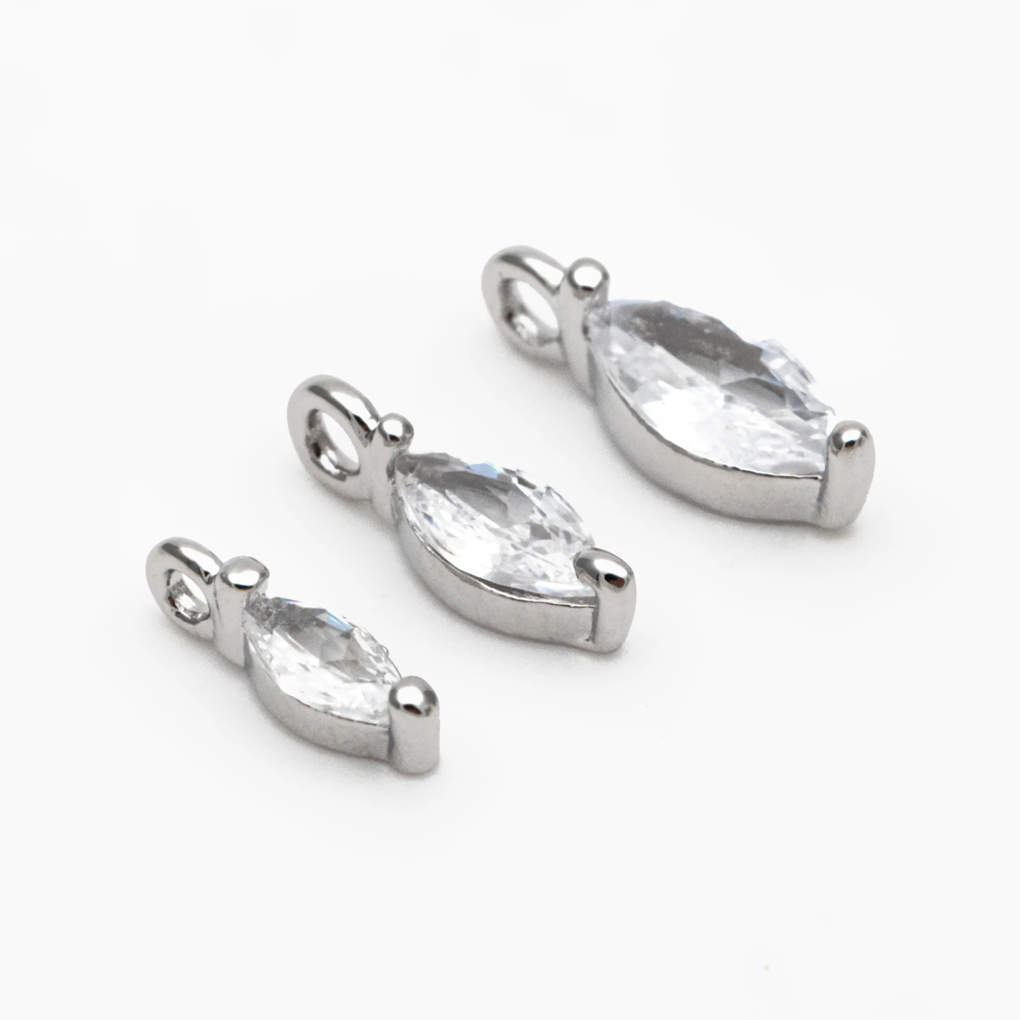 

10pcs Silver Tone Leaf Charm, Rhodium Plated Brass Small CZ Pave Tiny Pendants (GB-3673)