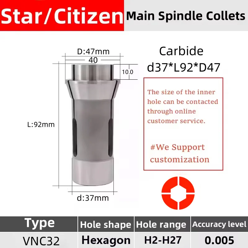 

Шестигранная звездочка VNC32 1536E F37/740 3827E 28,001 T42/J9 TD32S Цанга Токарный станок швейцарского типа Высокоточная направляющая втулка из карбида вольфрама