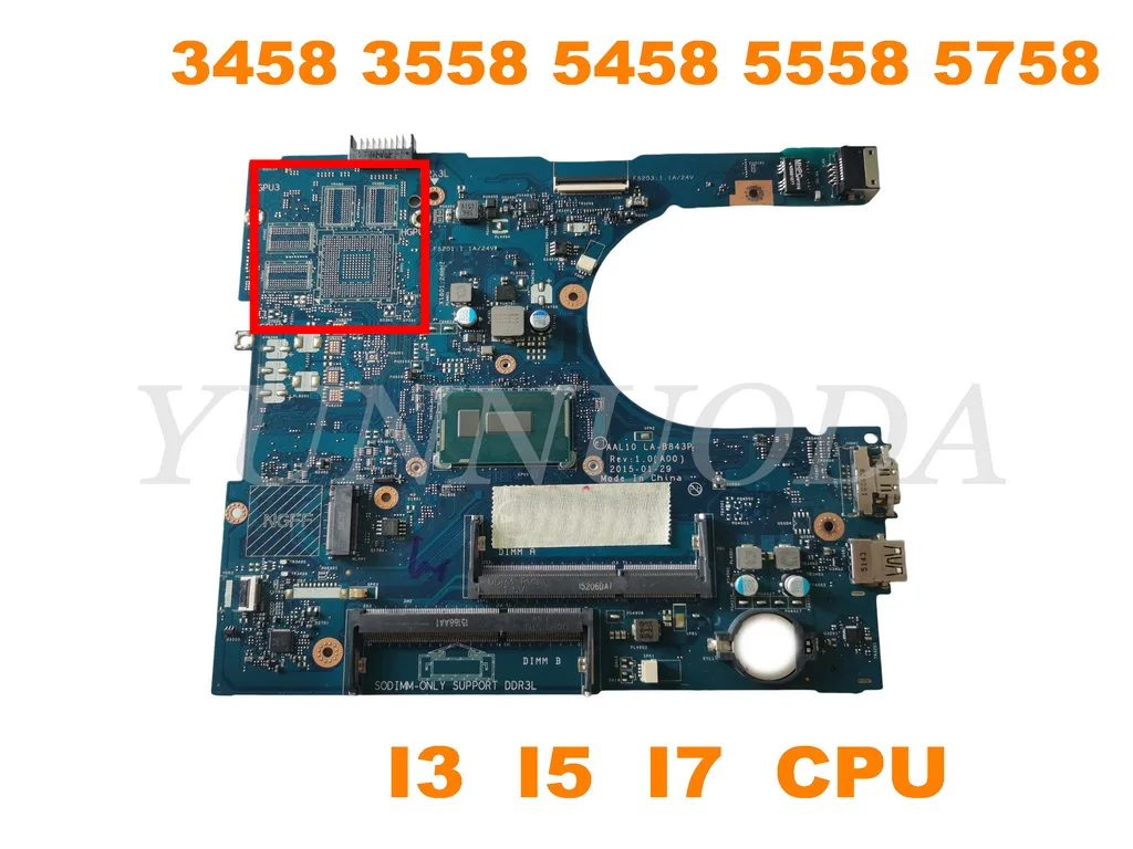 Original for Dell Inspiron 5458 5558 5758 Laptop Motherboard LA-B843P with  i3 i5 i7 CPU  tested good free shipping