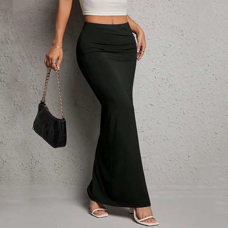 Lucyever Sexy Black Bodycon Skirt for Women Elegant Chic Side Split Long Skirts Woman Summer 2025 New High-Waisted Midi Skirts
