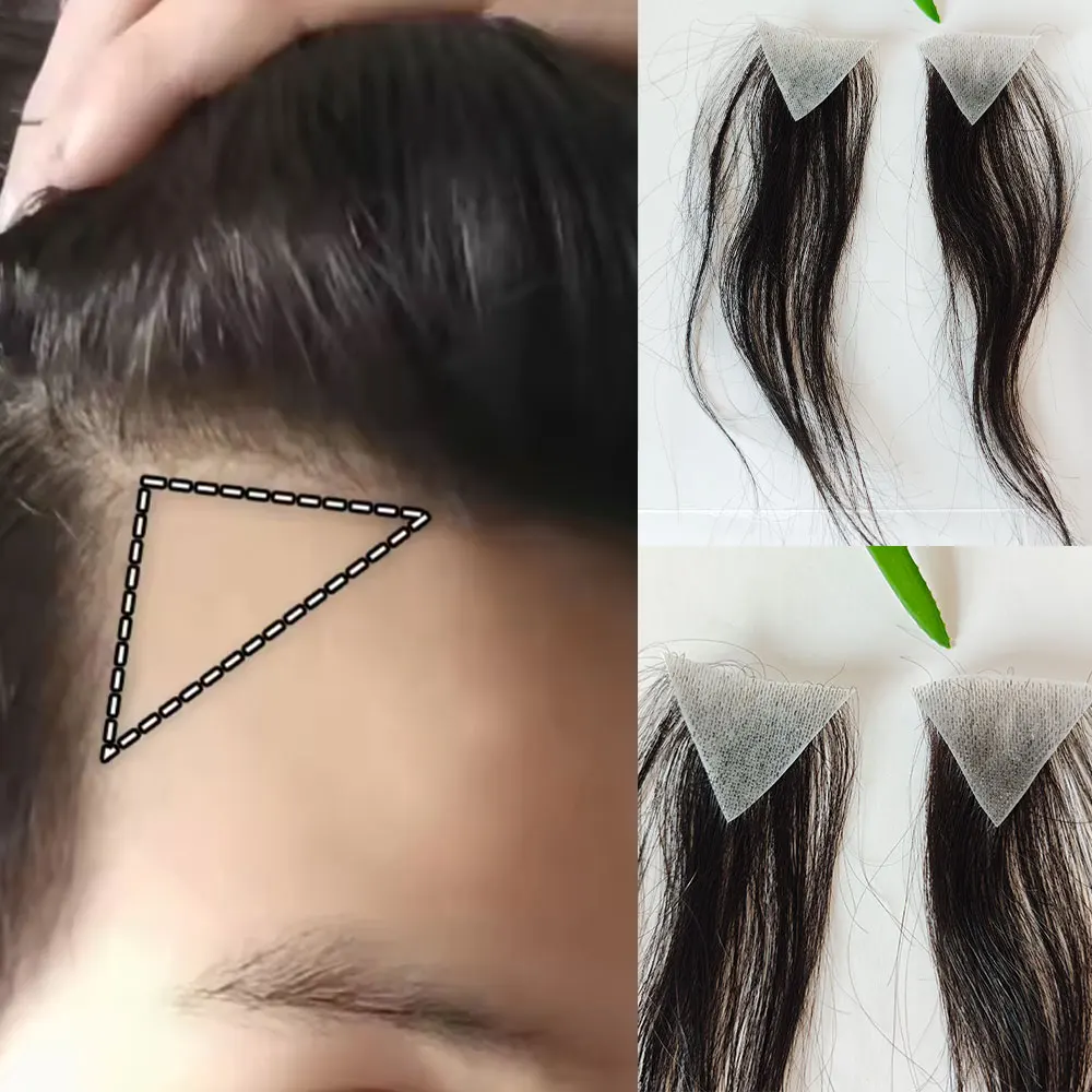 A Pair Human Hair Piece Bolts Head Toupee for Men's Capillary Prosthesis Frontal Hairline Invisible Ultra Thin Skin Patch