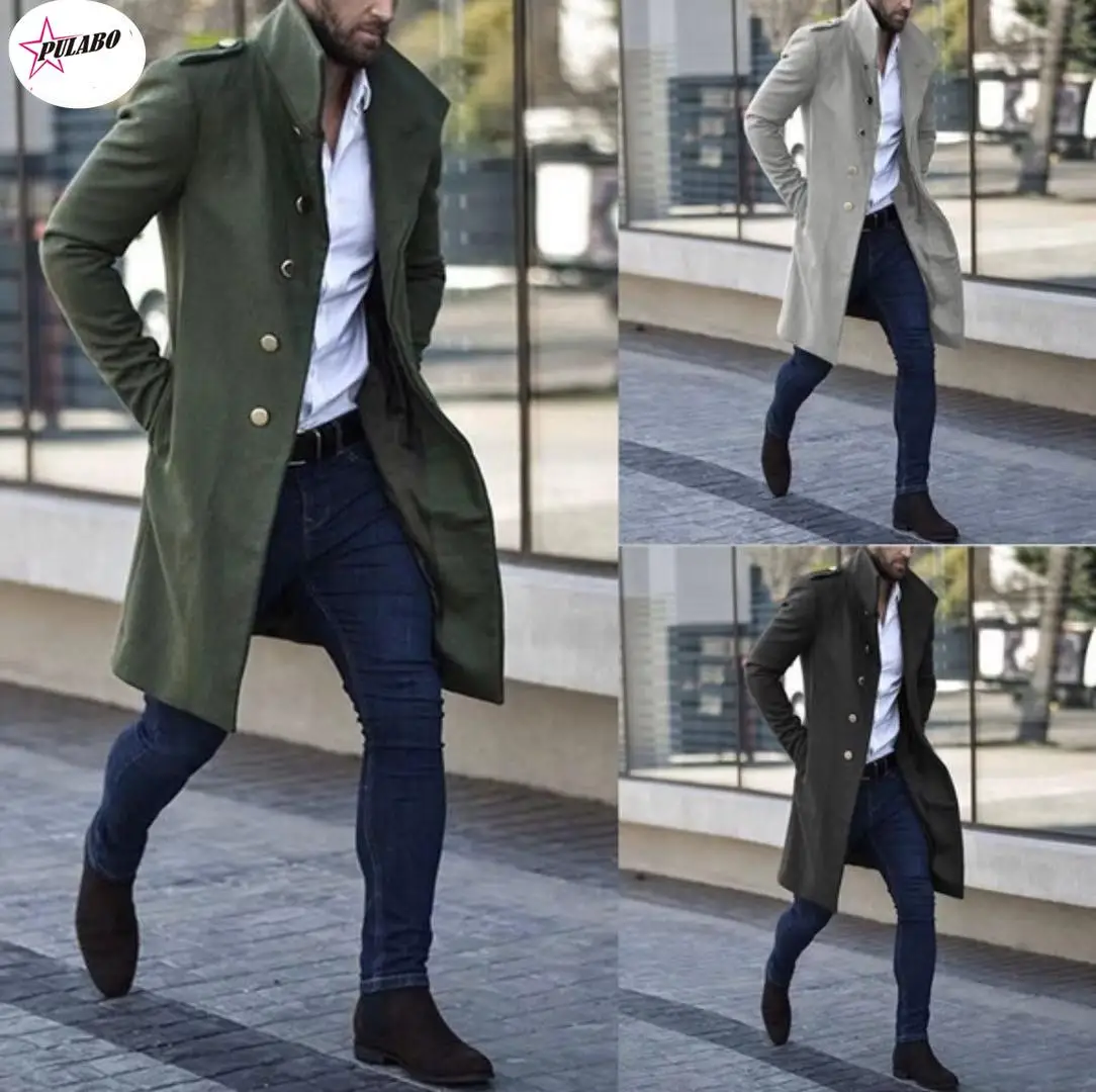 

PULABO Mens Wool Overcoat Winter Thicken Jacket Men Turn-Down Collar Casual Single Breasted Long Woollen Wind Black Male Coat