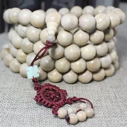 10-15mm Tibetan Buddhism Camphor wood 108 Beads Necklace White Rosary Paint No Wax