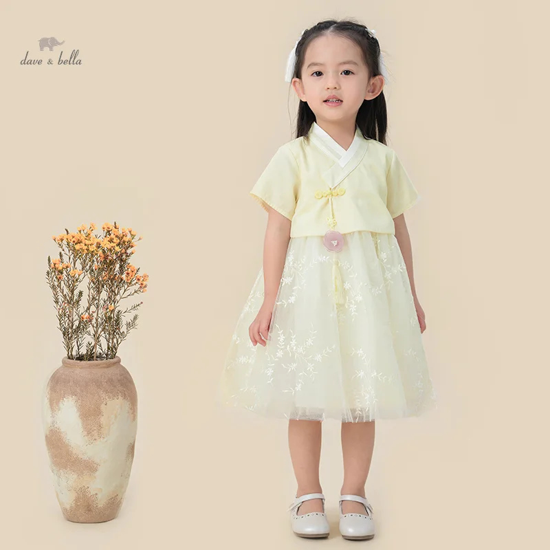 

Dave Bella, платья для девочек, осенне-весенняя элегантная хлопковая детская кружевная сетчатая юбка с короткими рукавами, праздничная детская одежда DB2240837