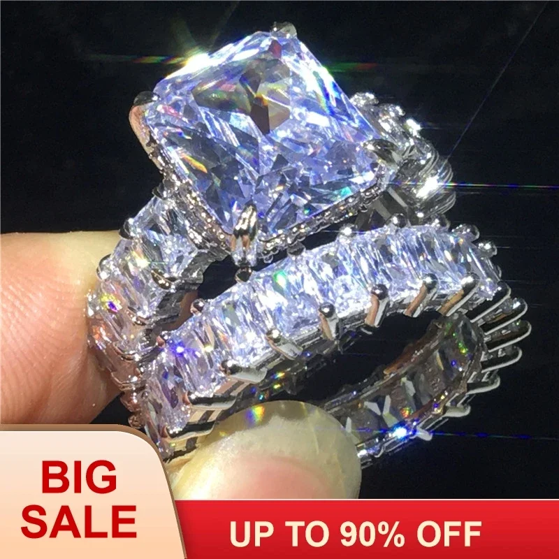 Luxury Princess cut Promise ring Sets 925 Sterling silver Lab Diamond Party wedding band rings for women men Finger jewelry Gift