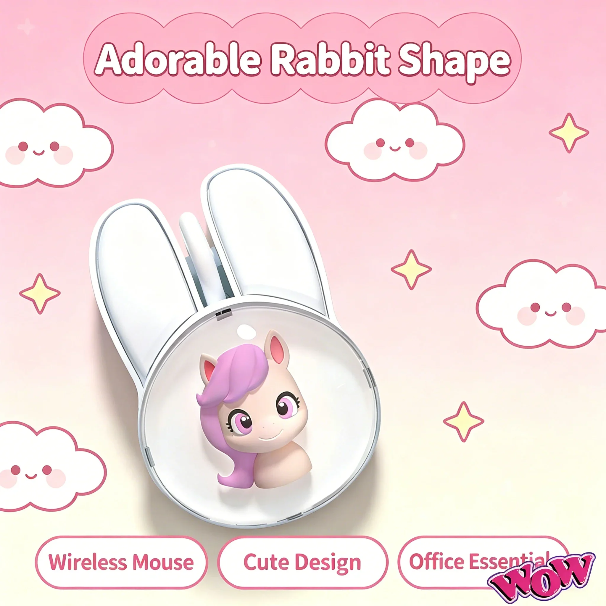 

Cute Bunny Dual Mode Wireless Mouse 2.4G & Bluetooth Rechargeable Silent Click Kawaii Portable Lady Mouse for Office Computer