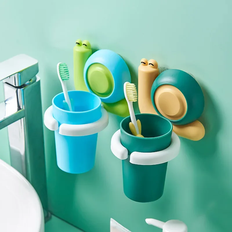 Cartoon Children\'s Toothbrush Holder Seamless Wall-mounted Snail Rack Household Wash Brushing Cup Tooth Cylinder Set Rack