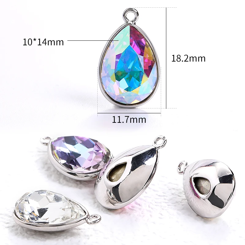 Drop Rhinestones Pendants Necklace Stones AB Color Shiny Glass Crystals With Copper Claw Set Jewelry Making Accessories