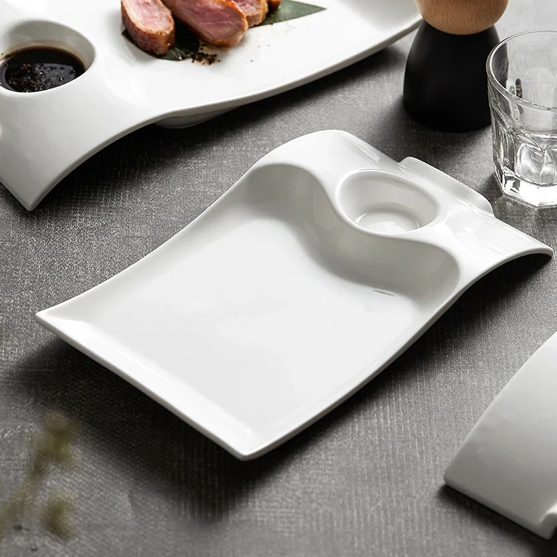 Irregular Ceramic Plate Steak Sushi Jiaozi Plate with Vinegar Plate Shell Cold Dish Ceramic Tableware Kitchen Decoration Tray