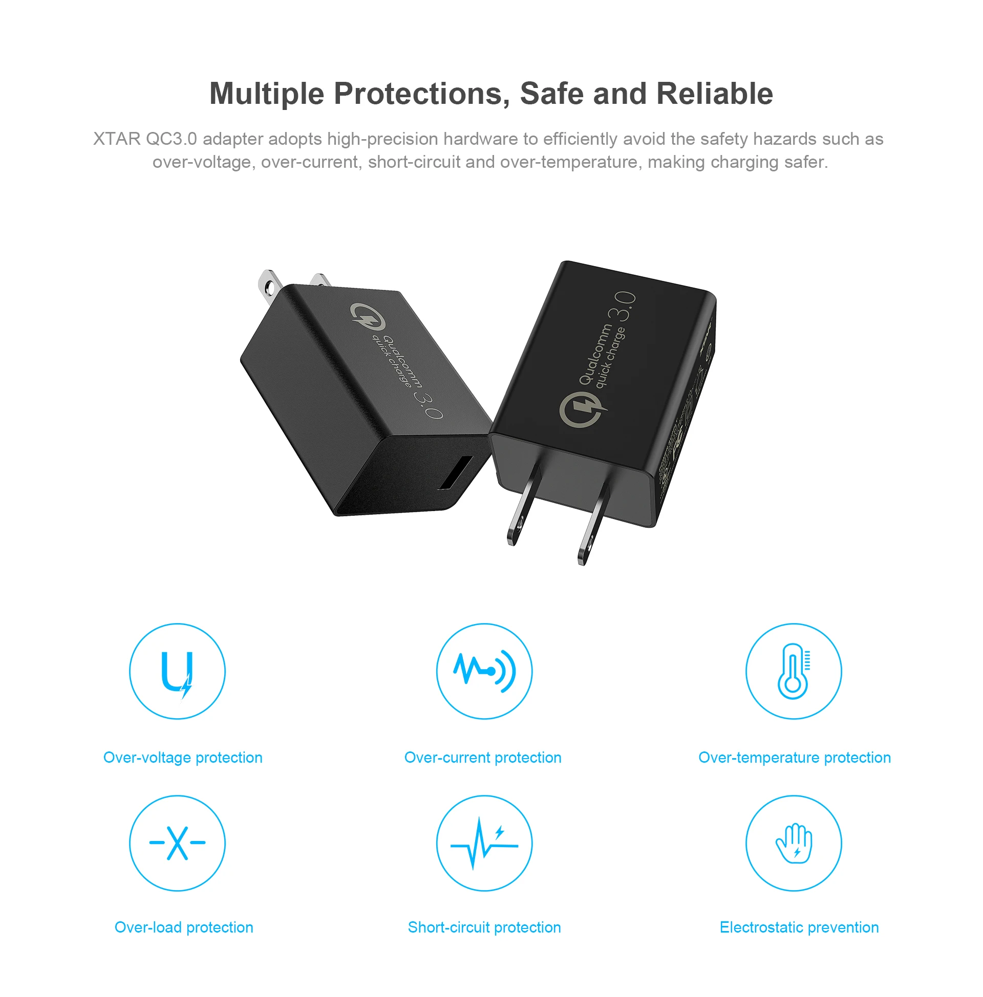 Adaptador XTAR QC3.0 de carga rápida de 18 W, seguridad inteligente presenta compatibilidad global duradera y certificada
