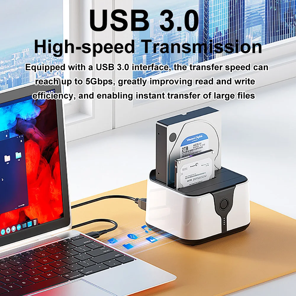 듀얼 베이 HDD 도킹 스테이션2.5/3.5'' SSD HDD 하드 드라이브 어댑터용 USB 3.0 HDD 도킹 스테이션에 원클릭 오프라인 복제 SATA