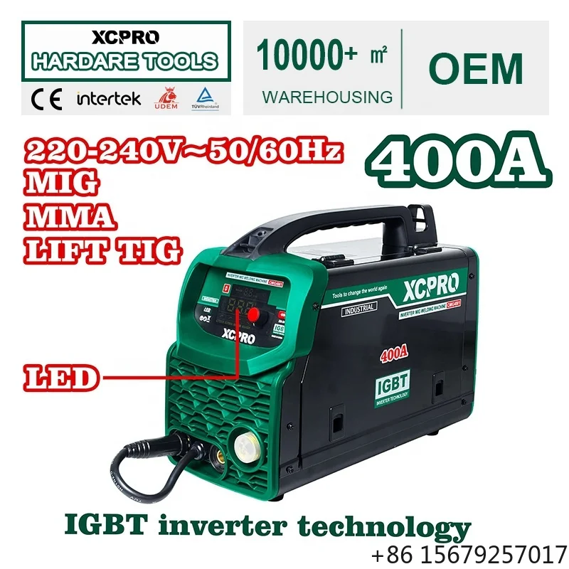 MIG MMA TIG Lift Welding Machine 3 in 1 30-400A LED Display 0.8-1.0mm Flux Cored Wire for Metal Welding