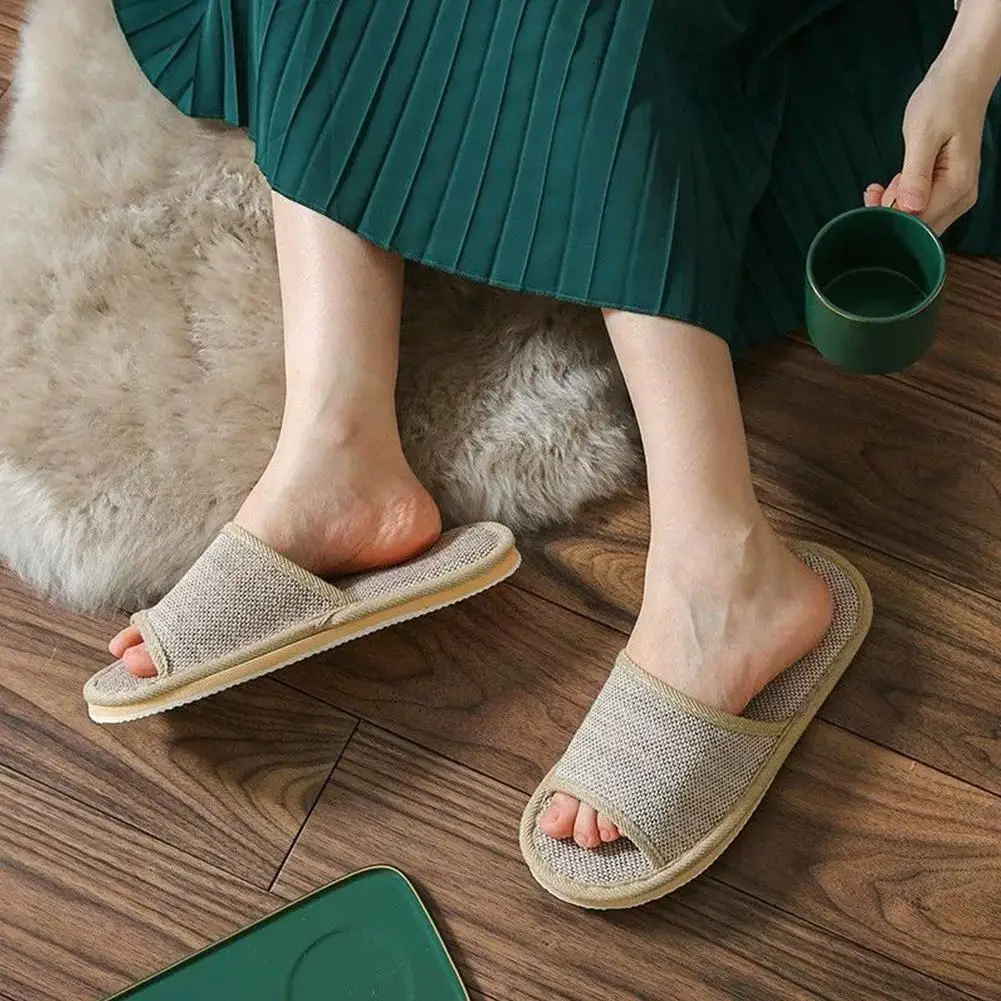 Linen Indoor Slippers Breathable Solid Color House Slippers Non Slip Home Floor Slippers for Men Women Hotel Guest Couples