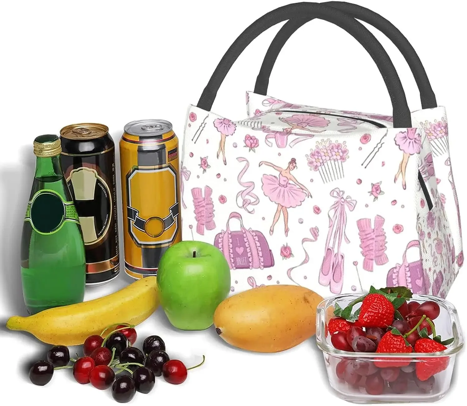 Pink Ballet Dance Lunch Box Picnic Bags Dance Tote Insulated Portable Cute Container Meal Bag Dance Lunch Box for Picnic Shcool