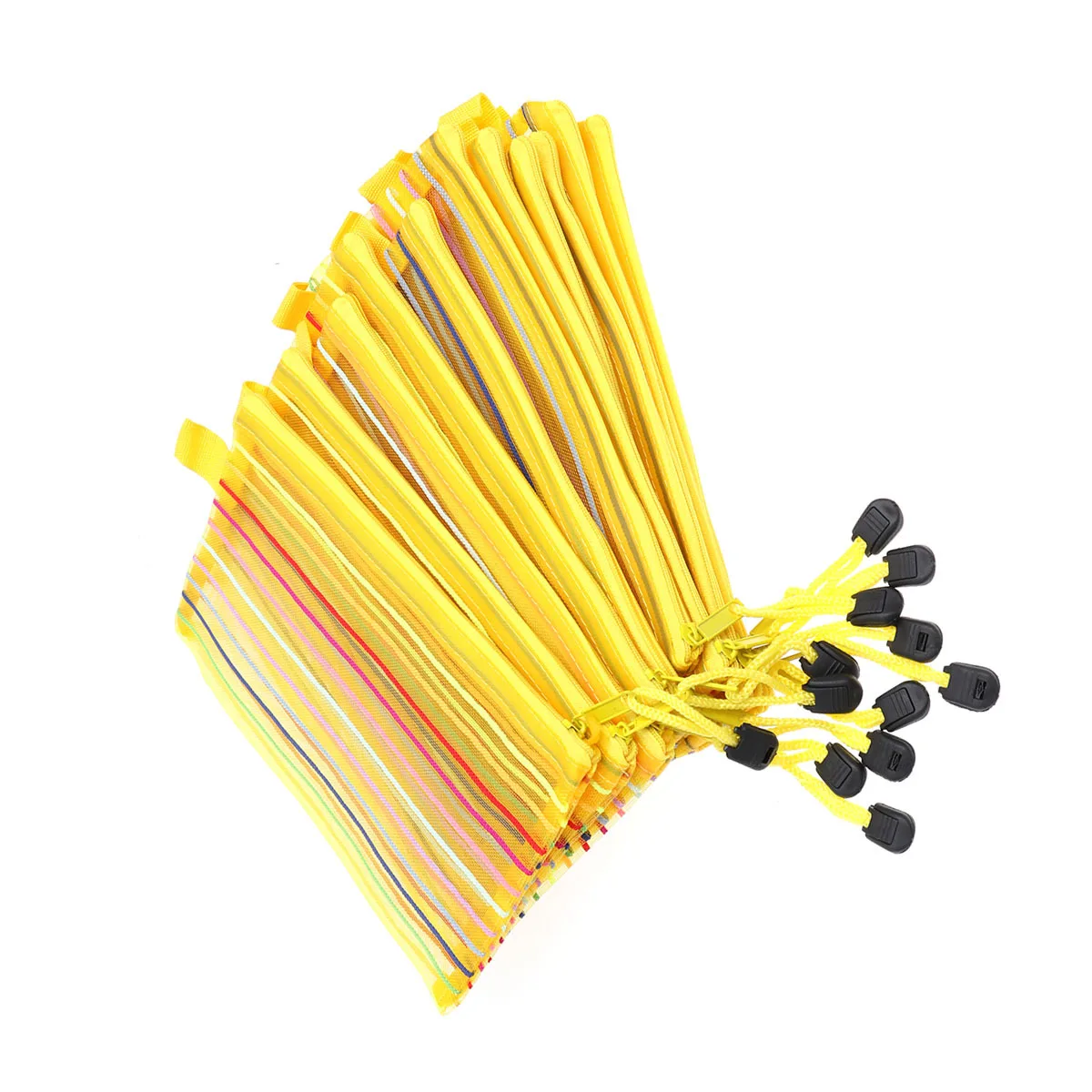 

12Pcs Mesh Pencil Case Nylon Zipper Storage Bag Rainbow Stripes Makeup Office Travel Accessories Organizer Lightweight