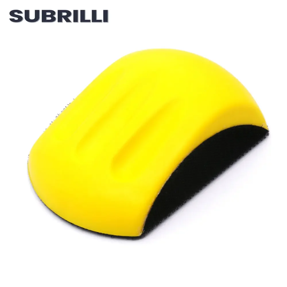 Subrilli 2 peças disco de lixa em forma de mouse 5 polegadas espuma pu bloco de moagem manual lixa abrasiva suporte manual almofada de apoio