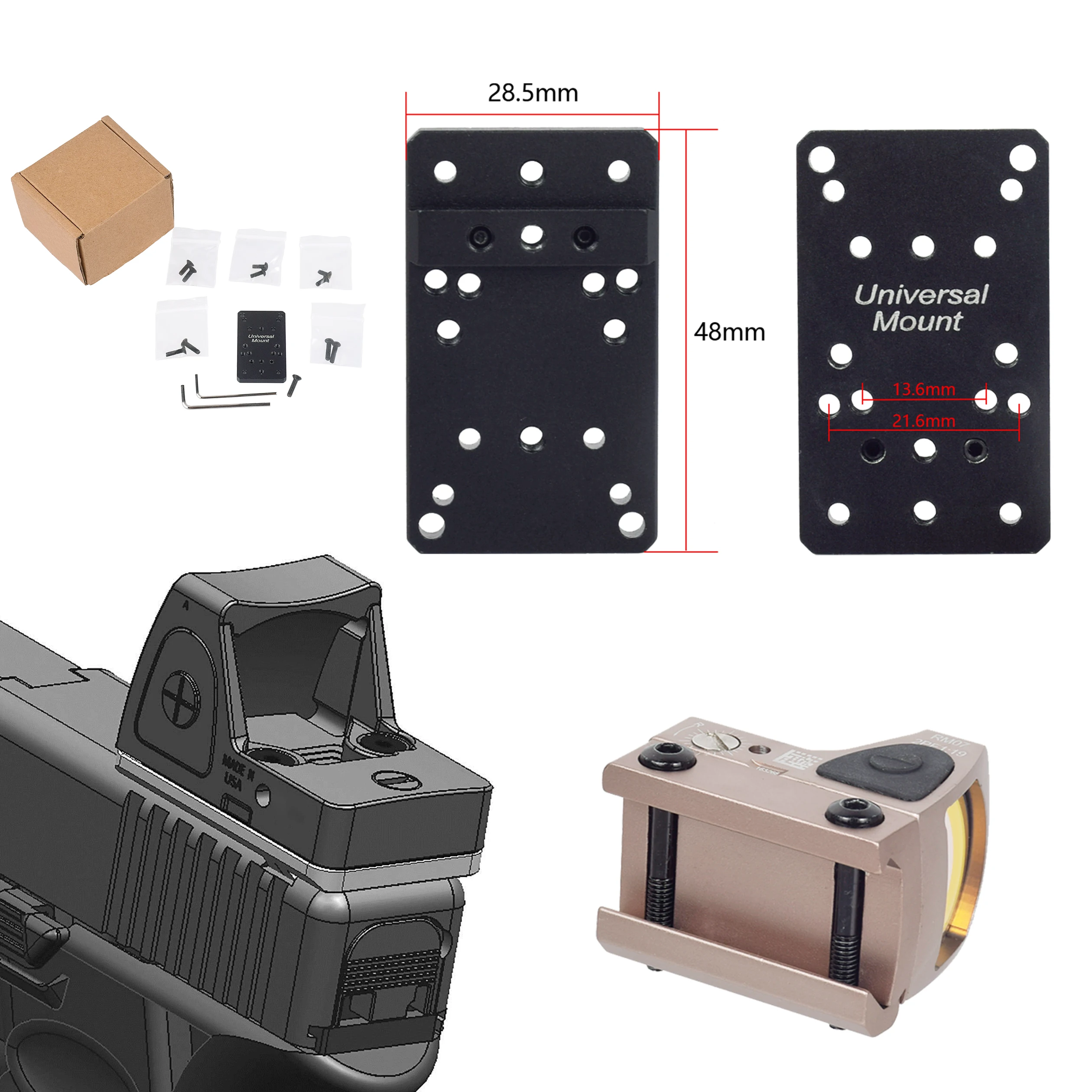 

Тактический прицел Red Dot RM, регулируемый оптический прицел, универсальный кронштейн G17, адаптер для крепления заднего прицела на планку