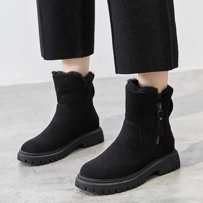 

Thick Plush Snow Boots Women Faux Suede Non-slip Winter Boots Woman Keep Warm Cotton Padded Shoes Platform Ankle Booties