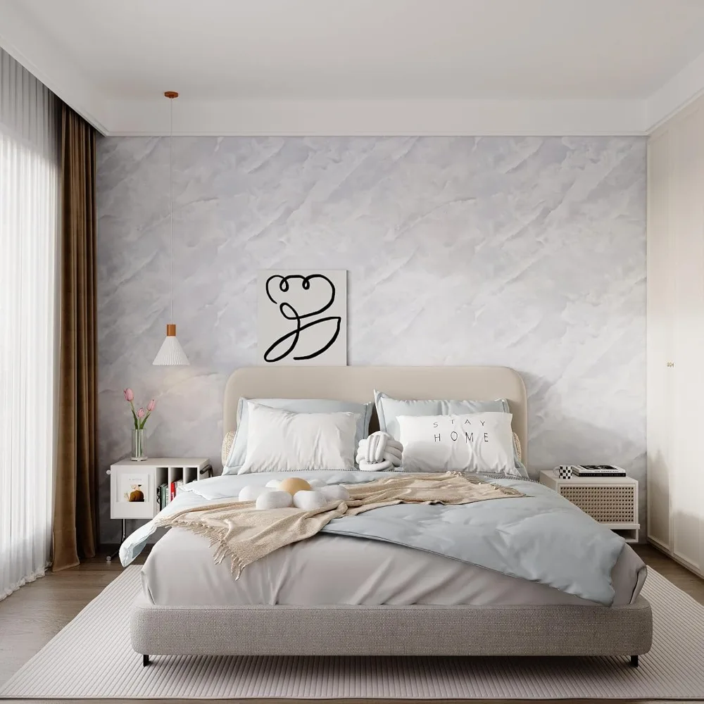 ورق اتصال قابل للتقشير واللصق بمظهر رخامي رمادي مقاوم للماء للجدار الكبير والكونترتوب، سميك ومتين مقاس 31 × 354 بوصة