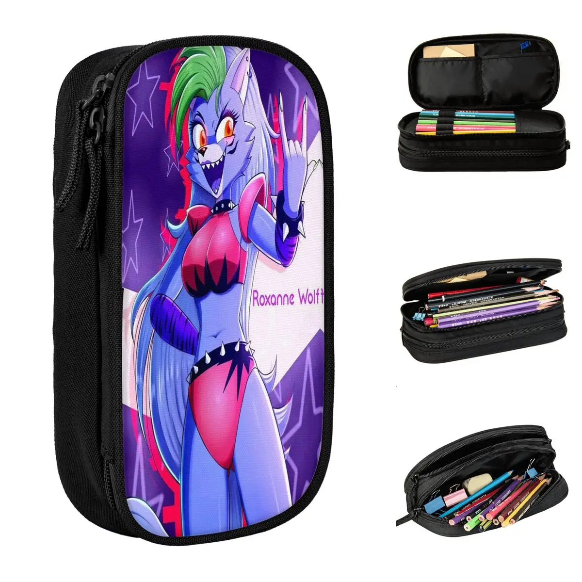 FNAF Game Pencil Cases Lovely Roxanne Wolf Pen Bags Kids Large Storage Students School Gift Pencilcases