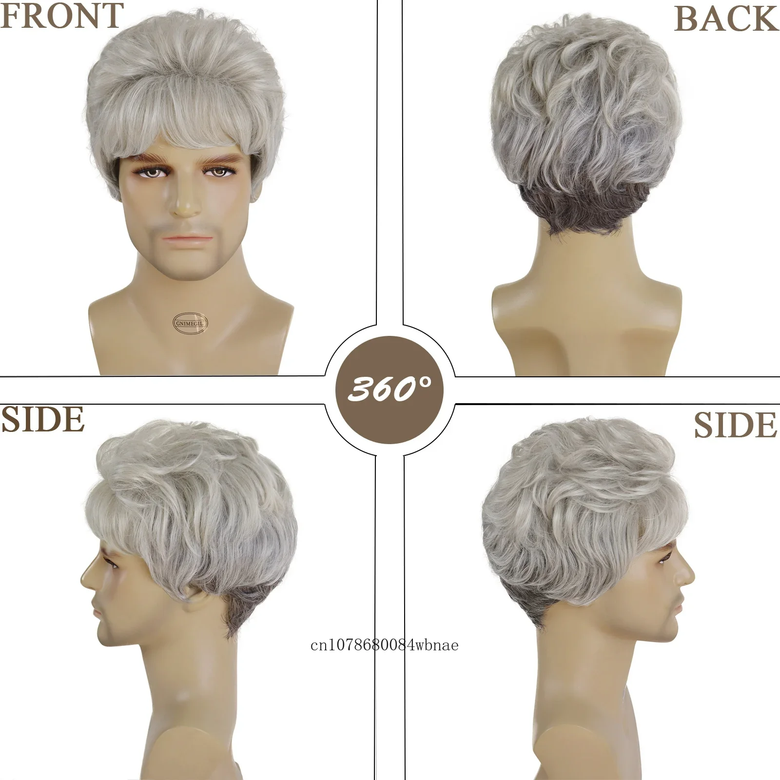 الاصطناعية قصيرة عابث قطع شعر مستعار مع الانفجارات رمادي أومبير الطبيعية مجعد الباروكات للرجال الأب الجد شعر مستعار يوميا عادية مقاومة للحرارة