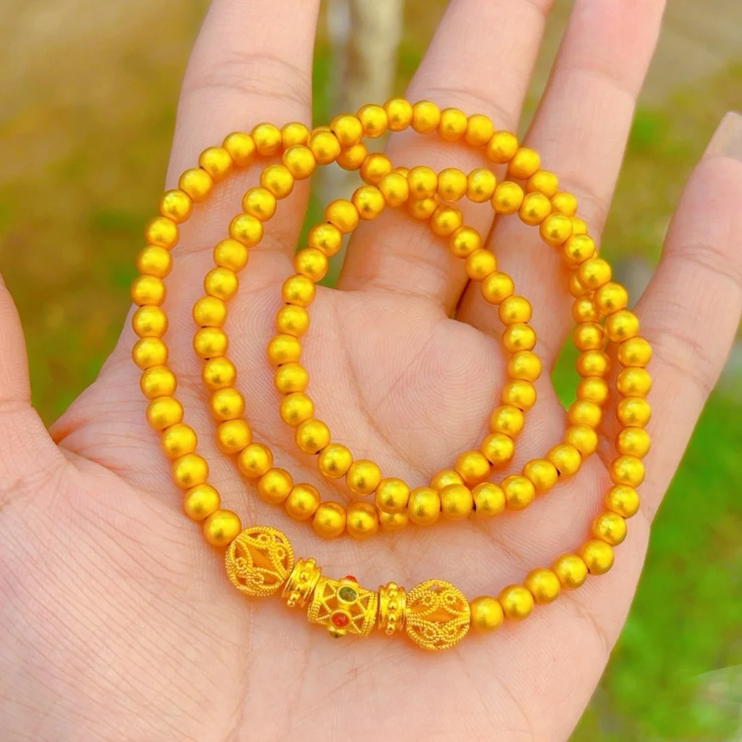 

24K Gold Ancient 3-Strand Women's Bracelet, AU999 Pure - Streamline 3-Layer Wrap, Warm Light, Wrist Luxury Antique Accent