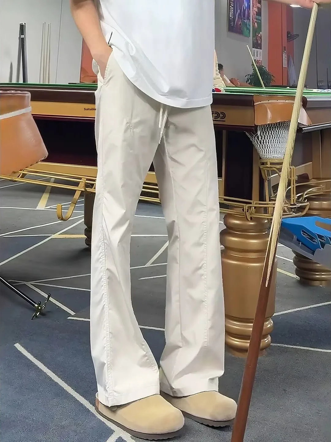 Khaki Angle Cut American Workwear Pants Men's Autumn Thin Flared Quick Dry Ice Silk Straight Casual Knife  Pants