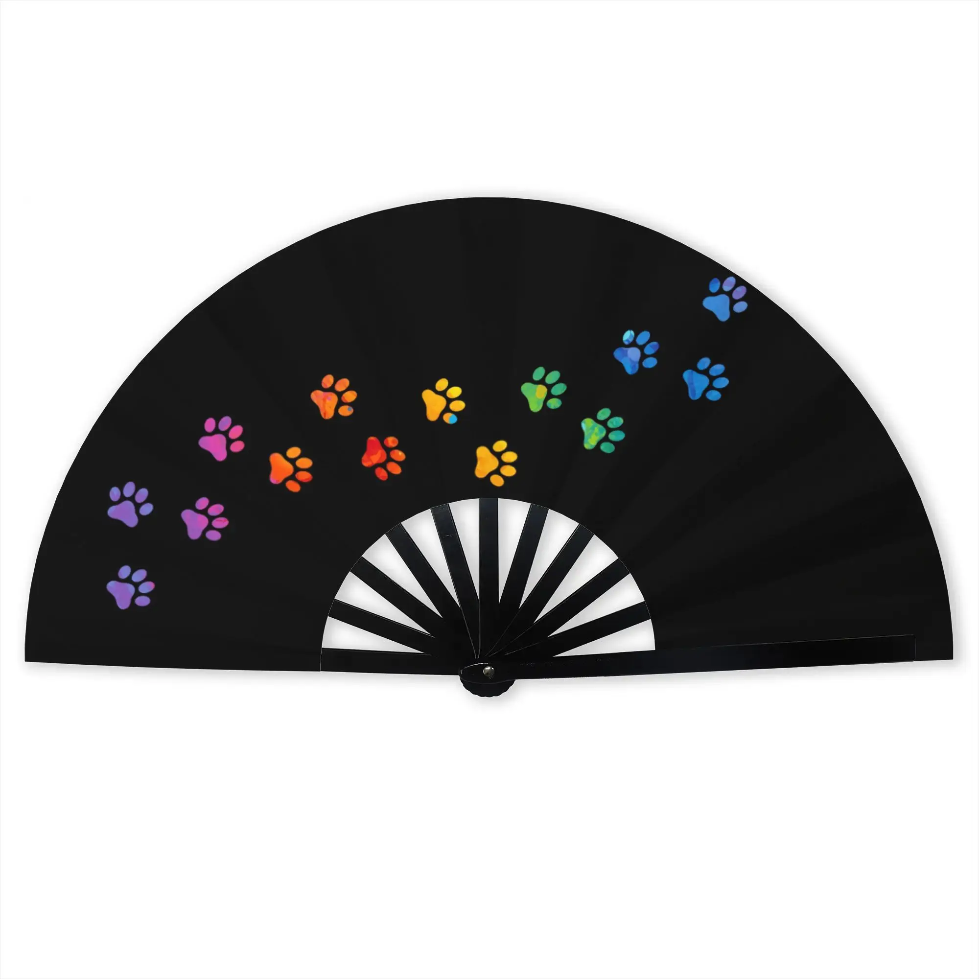 Customized Colorful Dog Paw Portable Pocket Fan Outdoor  Polyester Folding Fan Chinese Dance Handheld Cooling Fans