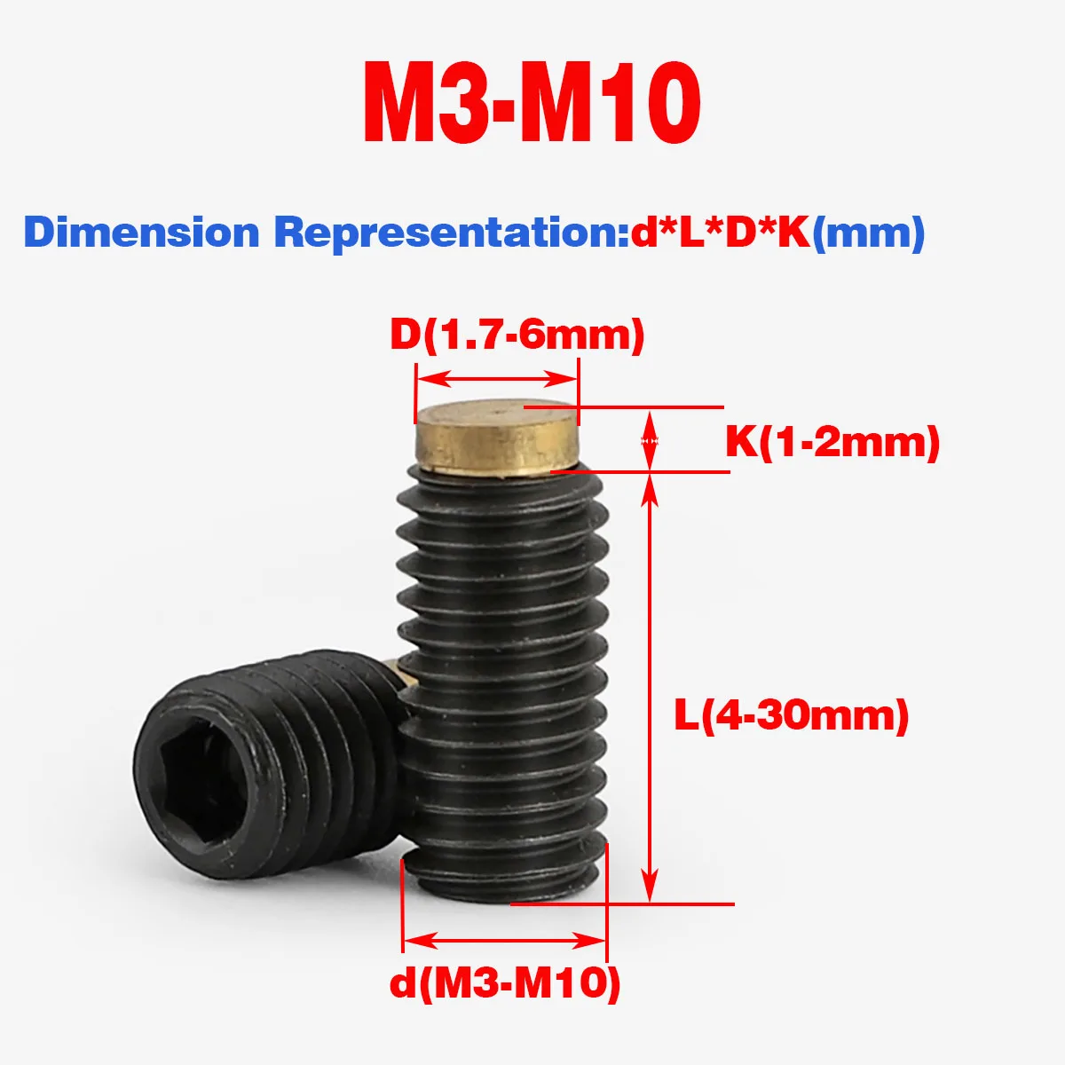 Grade 12.9 Hex Socket / Slotted Copper Head Machine Screw / Stop Screw With Copper Head M3-M10