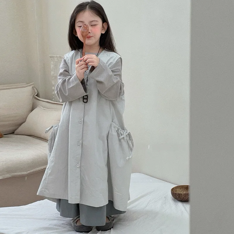 Girls 2026 Set Long Sleeved T Shirt Pure Cotton Loose Dress Half Body Skirt Three Piece Set