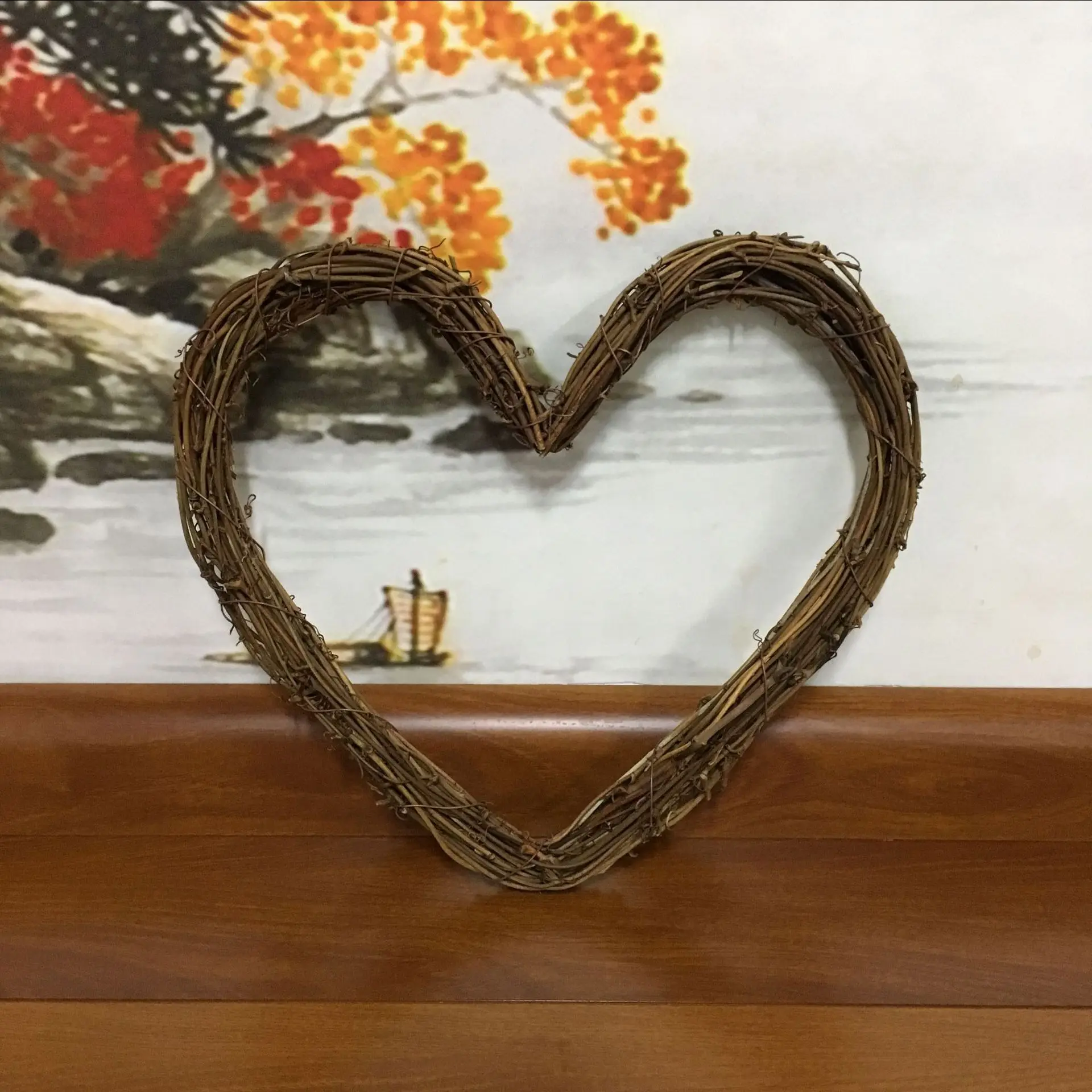 Heart Wreaths Natural Rattan DIY Craft Projects Wreath Pendant Garland for Farmhouse Home Wedding Decor C66