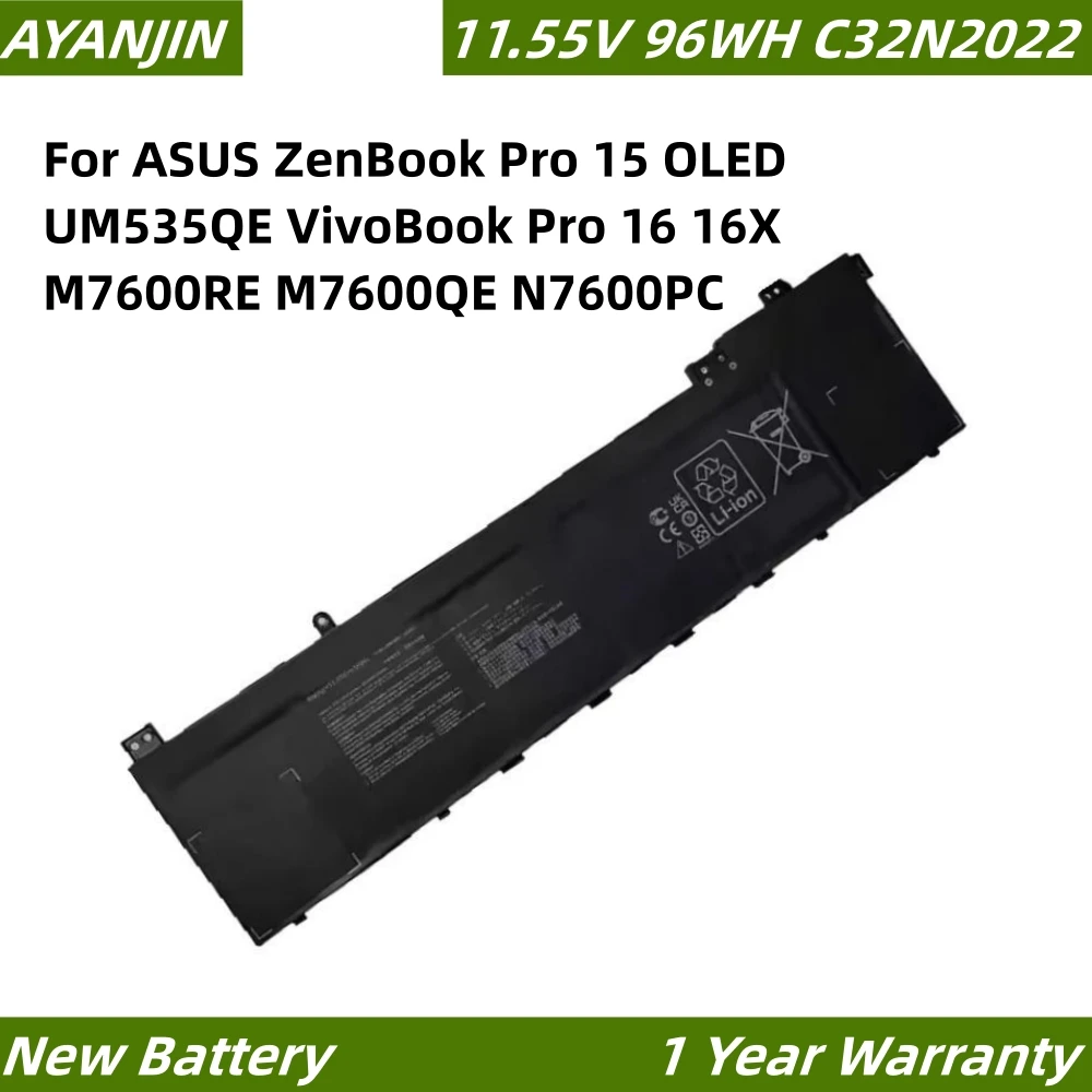 

C32N2022 11.55V 96WH Laptop Battery For ASUS ZenBook Pro 15 OLED UM535QE VivoBook Pro 16 16X M7600RE M7600QE N7600PC