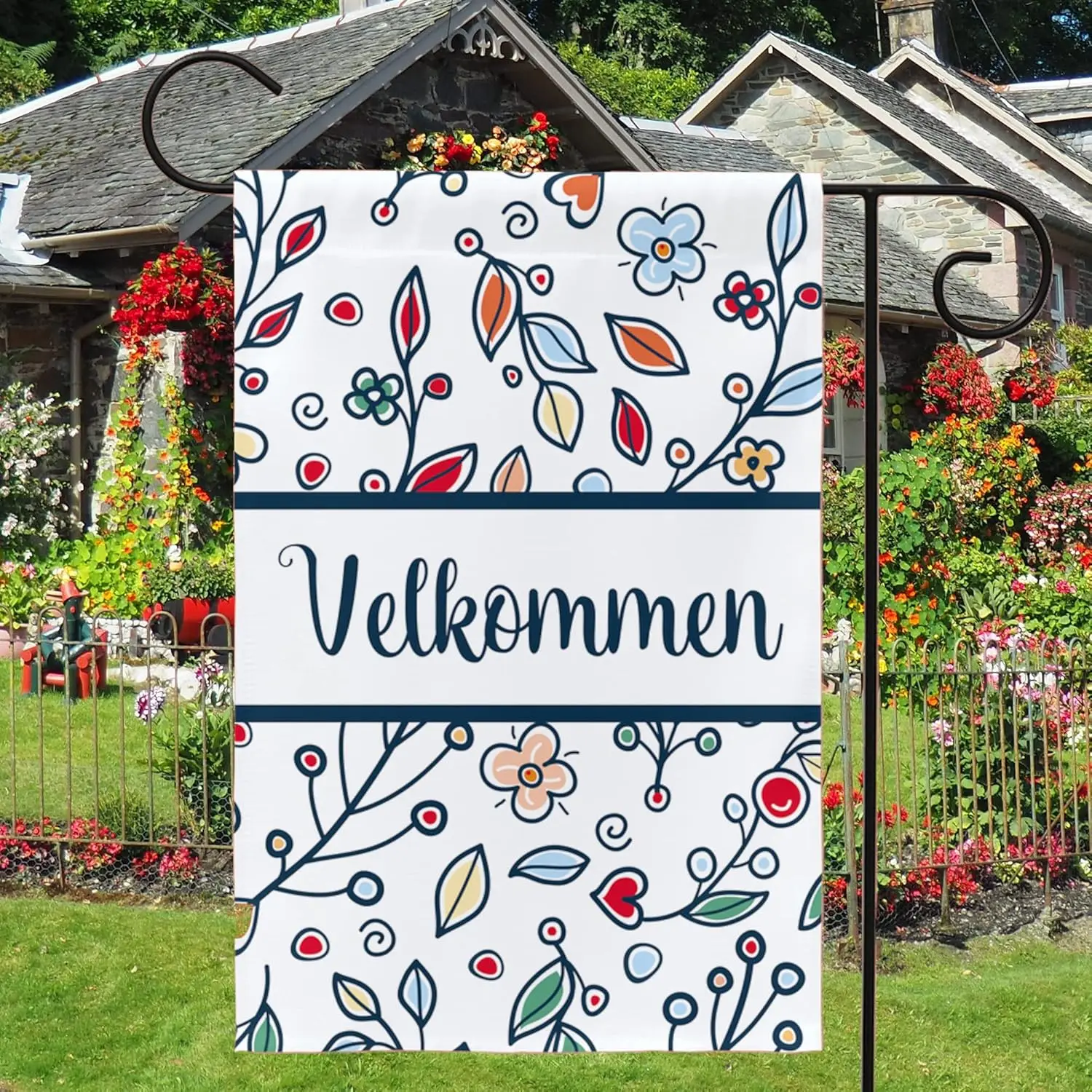 Velkommen Garden Flag - Norwegian and Danish Welcome Yard Sign, 12x18 [Flag Only] (Double Sided Print)