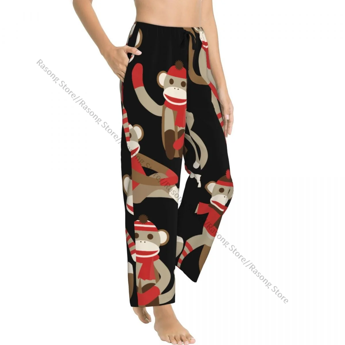 Cozy Flannel Pajama Pants for Women Christmas Sock Monkey Sleep Bottoms Home Loungewear view 2