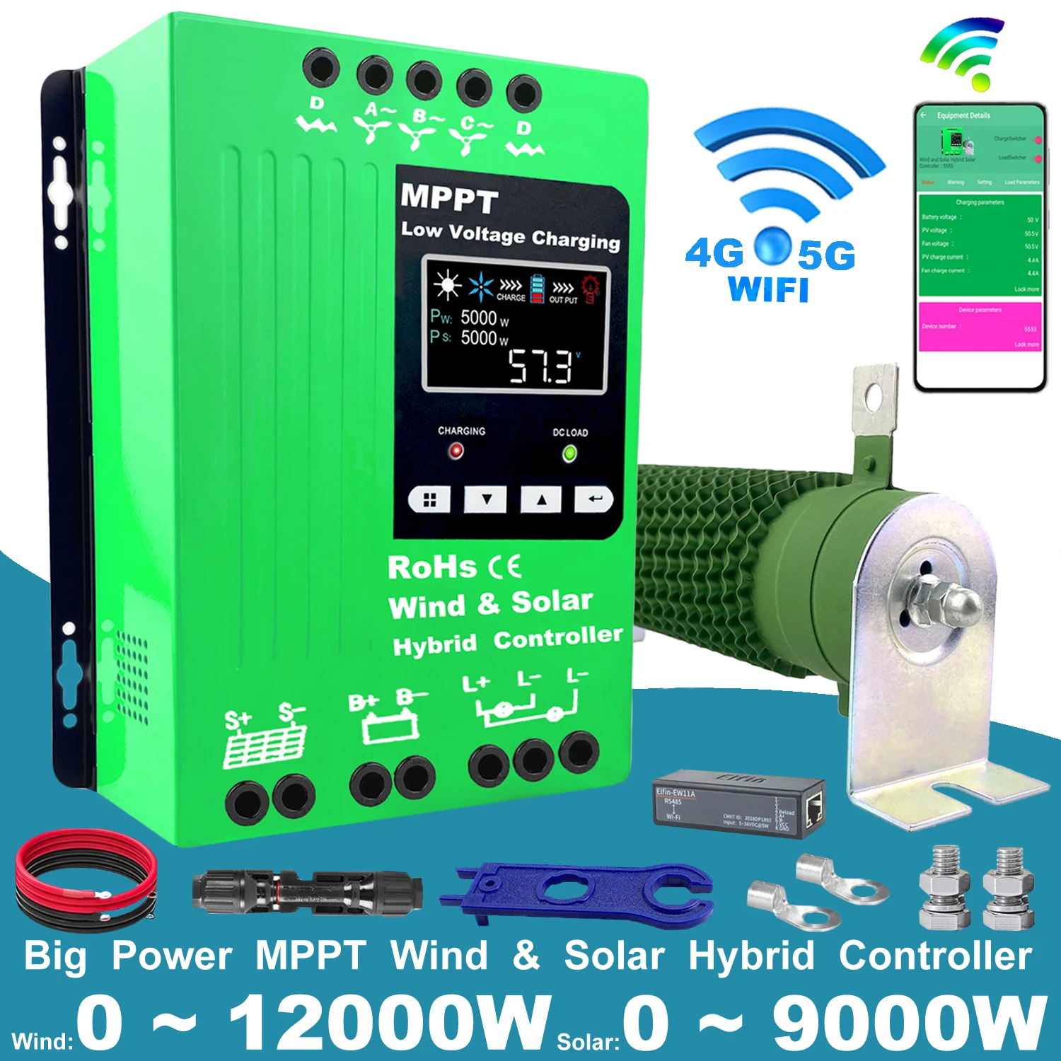 12V 24V 48V 6000W Built-in WiFi Hybrid Wind Energy Solar Charging Controller MPPT Wind System Lifepo4 Lithium Lead Acid Battery