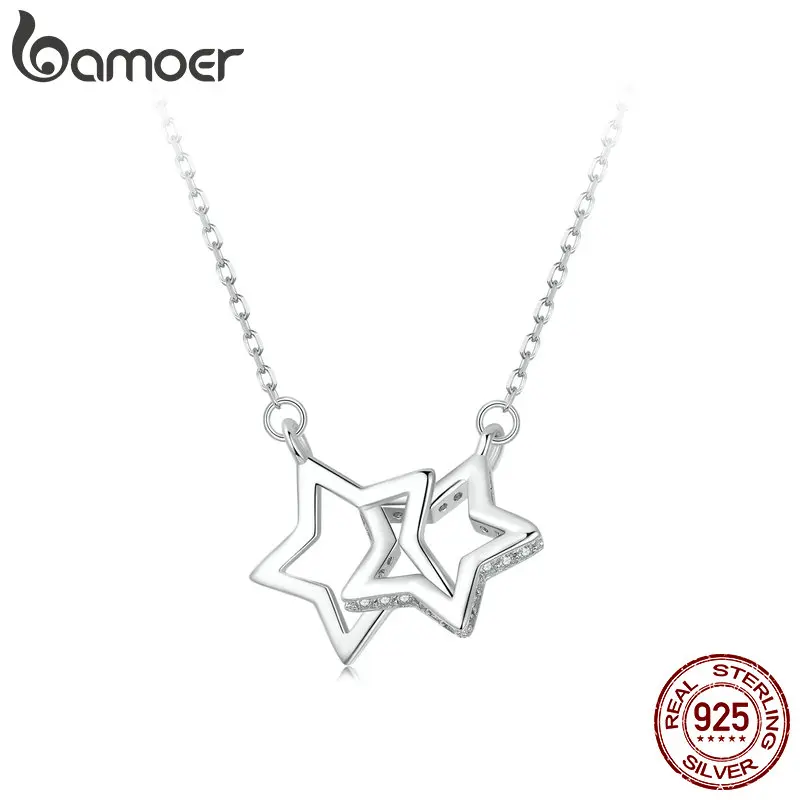 

BAMOER 2024 New Solid 925 Sterling Silver Connected Star/Heart/Cat Pendant Necklace for Women Valentine's Day Gift Fine Jewelry