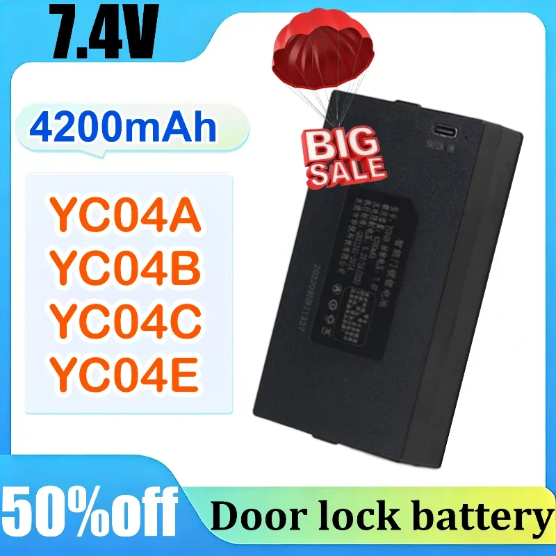 

7.4V 4200mAh Lithium Smart Door Lock Password Lock Fully Automatic Lock Battery for YC04A YC04B YC04C YC04E USB-C charging port