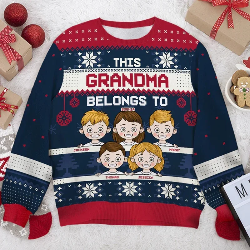 New Unisex Ugly Christmas Sweater Holiday Party Sweatshirt 2022 Autumn This Grandma Belongs To 3D Print Jumpers Tops