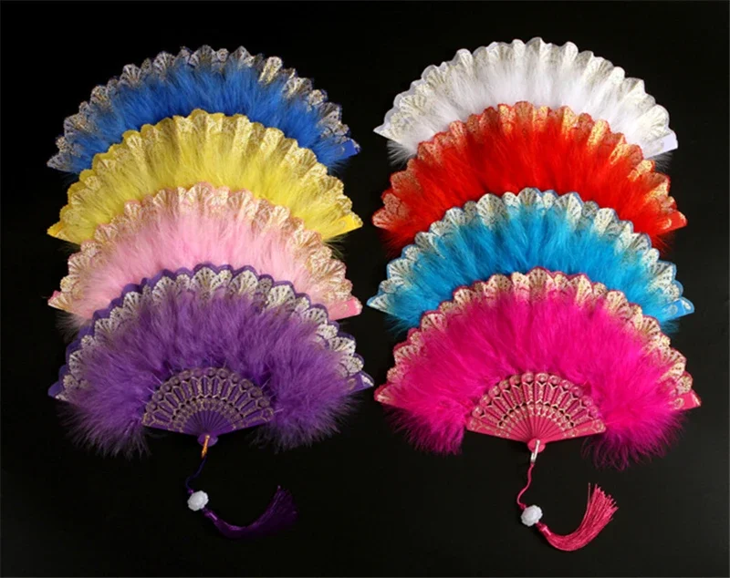 Marabou-Tiernackenfeder-Handfächer für Hochzeiten, handgefertigte Fächer, Karren, Damen-Tanz, Karnevalsdekoration, Federn, Performance-Show-Requisiten – Detail 2