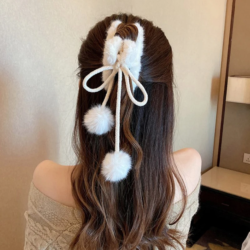 Garra de cabelo de pelúcia para mulheres, clipe fofo, elegante, antiderrapante, monocromático, acessórios para meninas