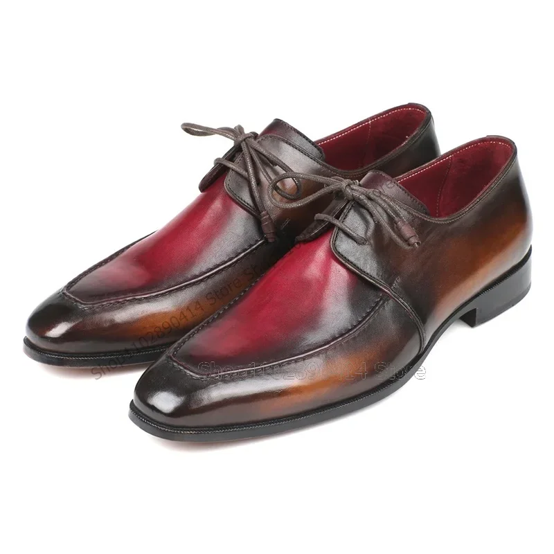 Gemischte Farbverlauf Nähen Karree Männer Derby Schuhe Fashion Lace Up Männer Schuhe Luxus Handgemachte Party Bankett Männer Kleid Schuhe