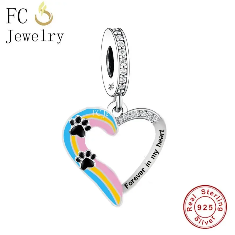 Fit Original Pan Charm bracciale 925 Silver Angel Dog Cat At the Rainbow Bridge Bead per fare Family Memorial Berloque