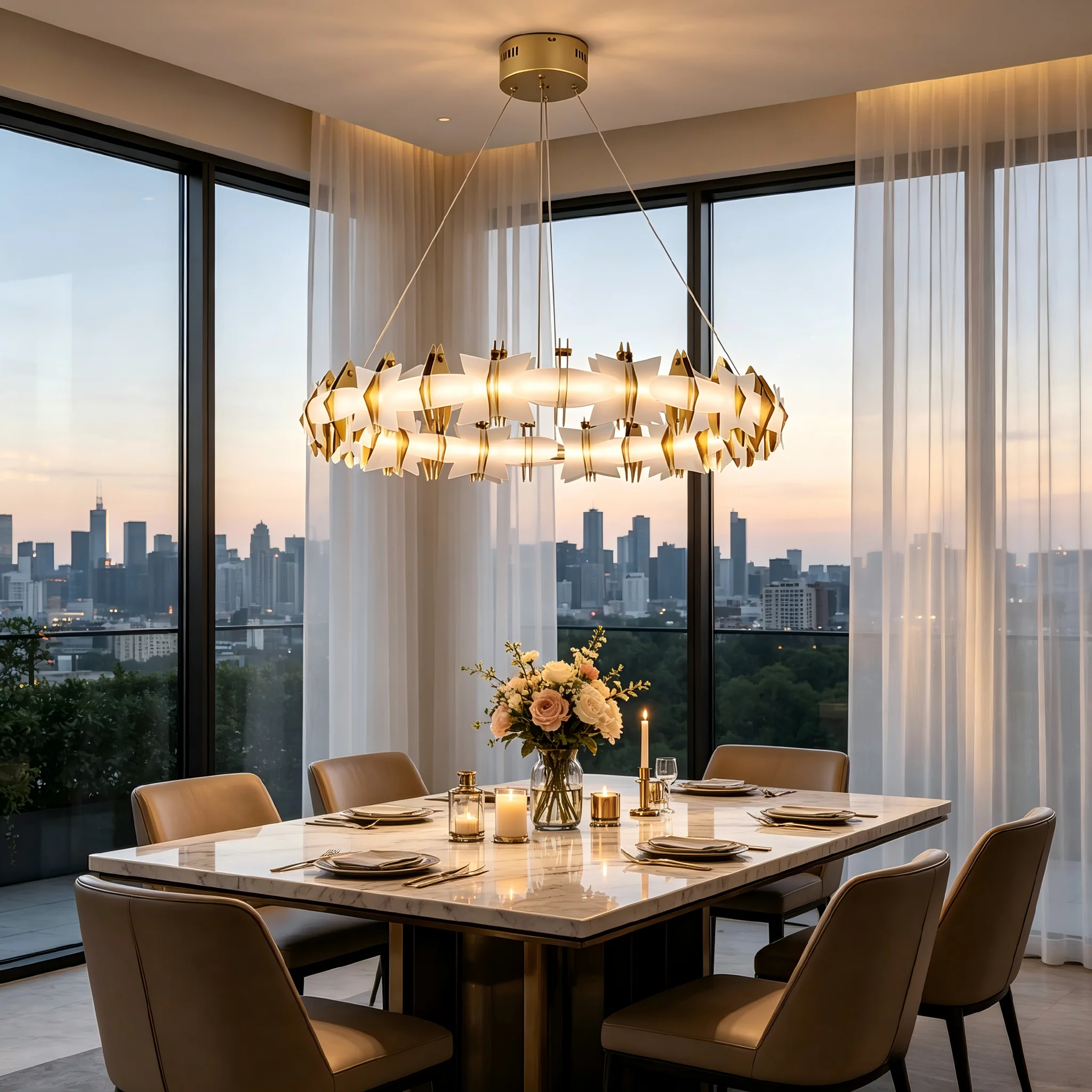 Modern geometric rhombus oval glass restaurant chandelier high ceiling switch control