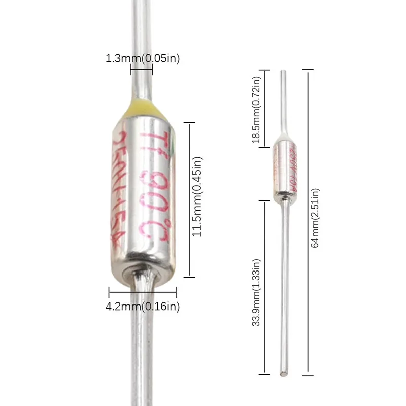 10PCS 65 - 265 Celsius Degree Thermal Fuse 10A 250V Temperature TF RY 85 110 115 120 125 130 135 142 155 169 172 185 192 240°C