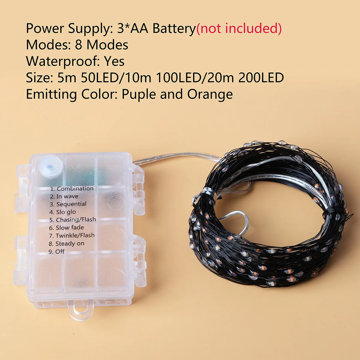 5M-20M LED الأرجواني البرتقالي سلسلة ضوء في الهواء الطلق بطارية تعمل بالطاقة هالوين الجنية أضواء لعيد الميلاد حفلة حديقة ديكور الهالوين