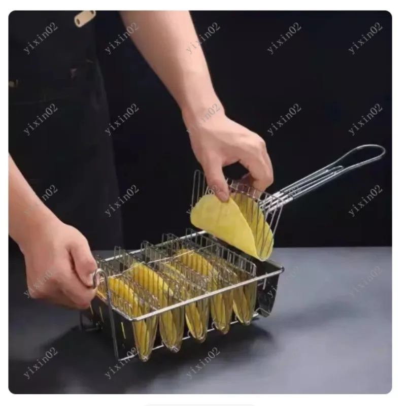 8-Mold Nickel Plated Taco Shell Basket Kitchen Fried Taco French Fries Colander Strainer