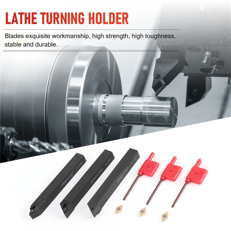 

N15R-3Pcs 1/2 Inch CNC Lathe Carbide Turning Tools Indexable Holder Set SDNCN1212H07 + SDJCL1212H07 + SDJCR1212H07+3Pcs DCMT0702