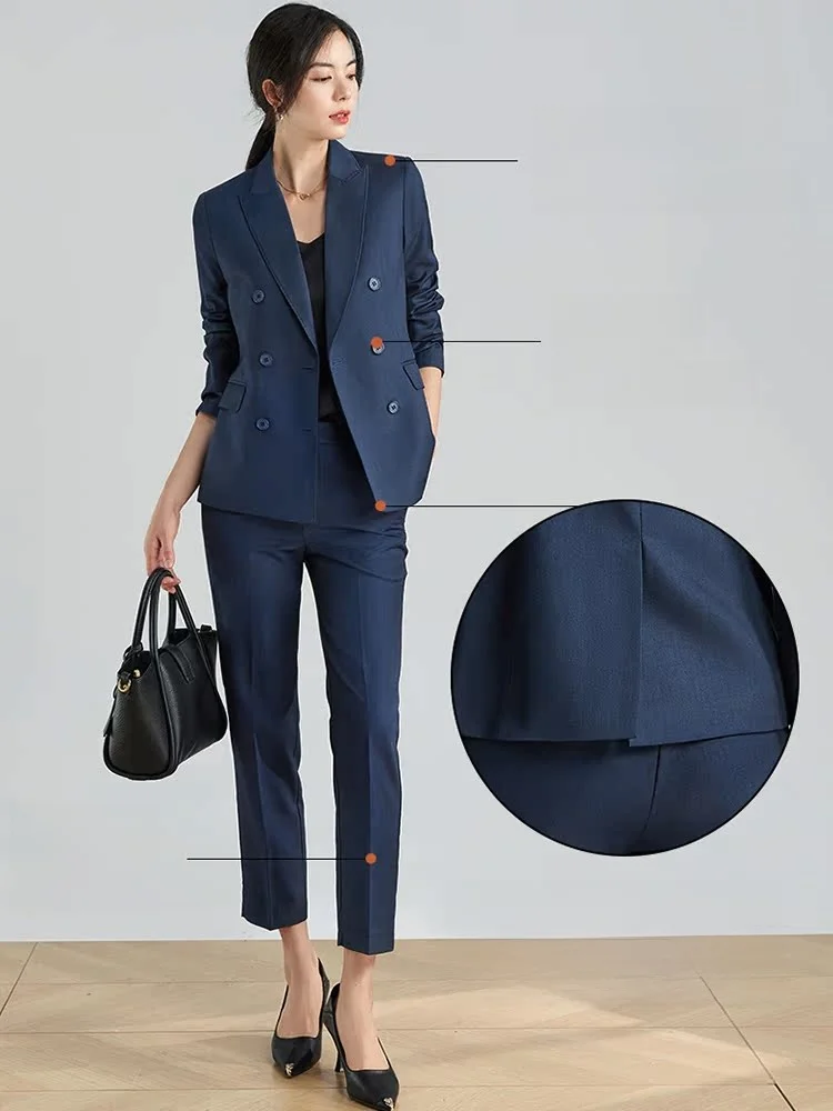 Royal Blue Professional Suit Set for Women Spring Autumn New Style College Student Interview Formal Outerwear Career Polyester